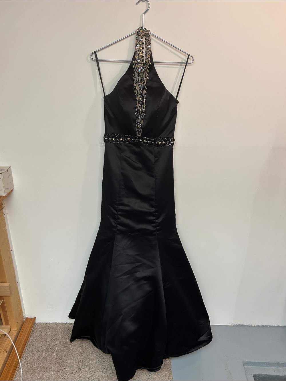 Black Beaded Halter Mermaid Prom Dress